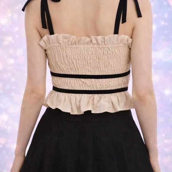 Thirty Thirty - Los Angeles Corset Crop Top Cream Black with ruffles M - Picture 5 of 5